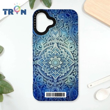TRON IPhone 16 PLUS 藍色漸層印度Henna幸運祝福圖騰 防摔太空載具殼 透黑 軟硬 手機殼