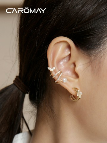 CAROMAY璀璨魚尾珍珠耳骨夾氣質靈動無耳洞耳夾簡約單只耳飾新款