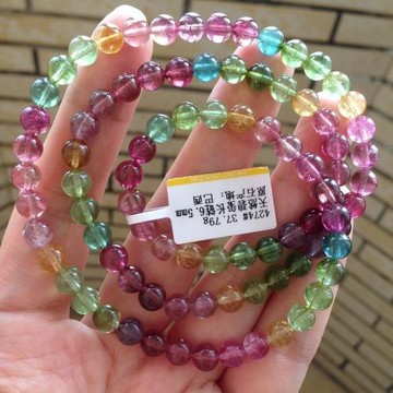 濃郁色老礦天然碧璽長鏈三圈手鏈項鏈高性價比招財手鏈6mm大尺寸