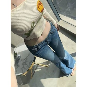 WYZ三個褲長可選~韓國豐胯褲低腰辣妹性感牛仔褲女夏季薄款微喇叭褲