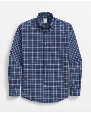 Brooks Brothers Men's Performance Series Stretch Button-Down Collar, Graph Check Sport Shirt | Navy | Size 2XL