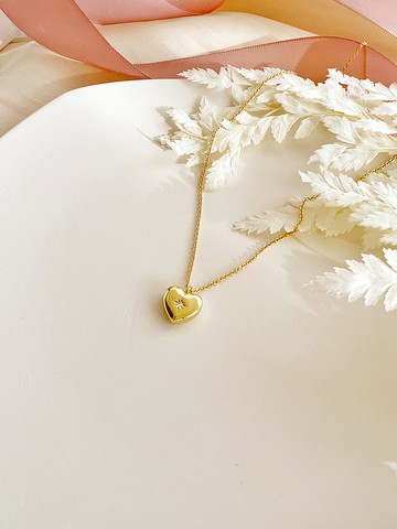 【精緻禮盒】鋯石鑲嵌愛心形厚墜鍊 18KGF－怦然 #戀愛 愛情