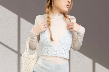 手工編織鏤空通花手拿包 米白色 Bohemian Macrame Bag