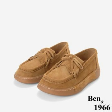 Ben&1966高級頭層羊皮舒適經典厚底休閒鞋-土黃(258092)