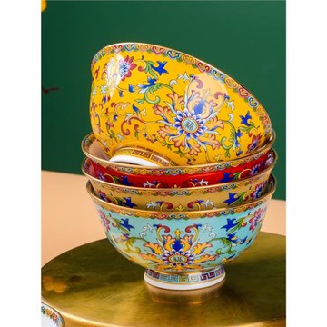 景德鎮琺瑯彩瓷碗陶瓷碗家用新款宮廷吃飯碗骨瓷飯碗中式餐具專用