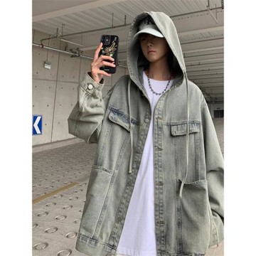 美式復古水洗連帽牛仔外套男士春秋季新款潮牌寬松青少年痞帥夾克
