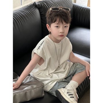 男童背心2025夏季兒童無袖T恤短袖百搭潮酷坎肩韓版休閑純棉上衣