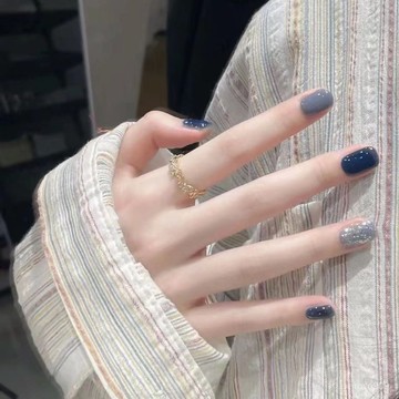 ✨Hannah✨秋冬爆款穿戴甲短款純手工藍色係氣質新款跳色網紅流行色穿戴甲 JYHH