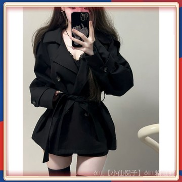 🌸限時下殺 爆款🔥  英倫風短款風衣黑色雙排扣女小個子鞦鼕新款高級感收腰小香風外套 💎品質保證💎