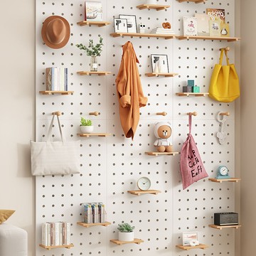 洞洞板牆上裝飾隔板置物架實木質訂製玄關入戶壁掛式收納展示書架