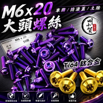 【叫小賀】M6x20mm 大頭螺絲 飛碟頭 大牌 土除 防燙蓋 鈦螺絲 紫鈦 金鈦 黑鈦 螺絲 前土除 防燙蓋 車牌螺絲