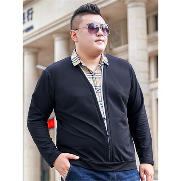 畢蒙春秋季男裝肥佬襯衫領假兩件長袖t恤加肥加大碼潮牌胖子上衣