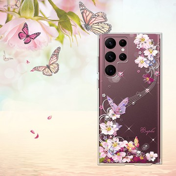 apbs Samsung Galaxy S系列 防震雙料水晶彩鑽手機殼-迷蝶香