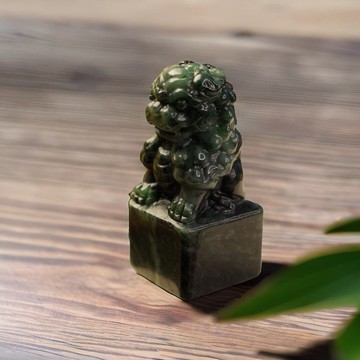 開運印章老花青翡翠祥獅印章 | 天然緬甸玉A貨翡翠 | 送禮