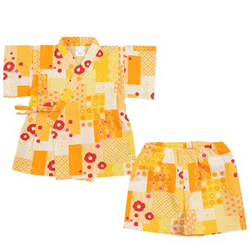 akachan honpo - 兩件式甚平-山茶花拼布-黃色