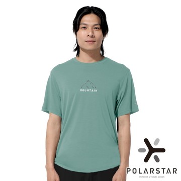 【PolarStar】男印花羊毛圓領短袖衣『淺綠』P25121 戶外 露營 登山 健行 休閒 時尚 短袖 上衣