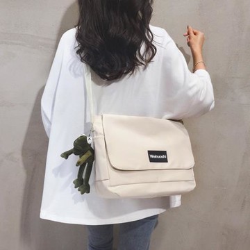 ins大帆布包包女2025新款大容量郵差包大學生上課書包單肩斜挎包