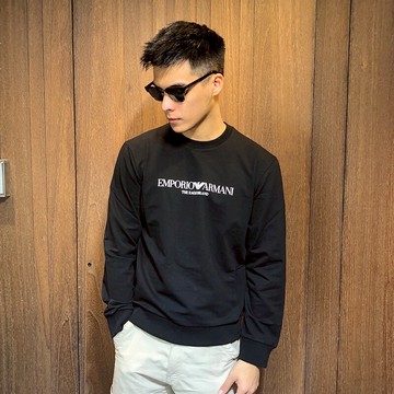 美國百分百【全新真品】Emporio Armani EA7 大學T 長袖T恤 長T 上衣 男 有大尺碼 黑色 AL87