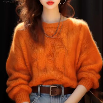 愛依依 秋冬上衣 針織衫 圓領毛衣 打底衫 S-XL新款歐貨重工漂亮橘色粗線毛衣T362-5059.