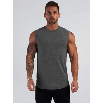 2025夏季歐美男士無袖T恤大碼寬松背心跑步訓練上衣潮men's vest