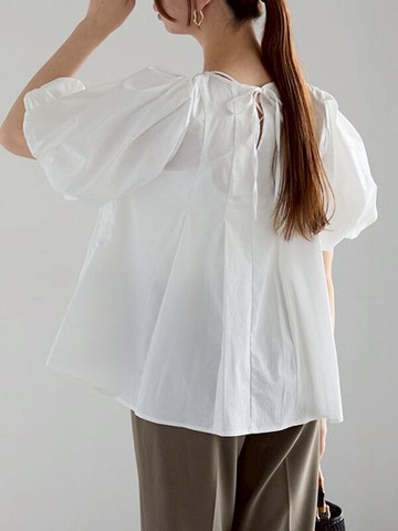 可愛燈籠袖後綁帶抓褶感襯衫(0F000844310) - Te chichi