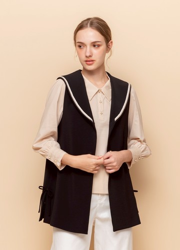 學院風格厚彈翻領背心