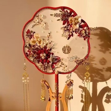 🔥臺灣出貨🔥古風團扇子新娘結婚秀禾中式婚禮中國秀禾服喜扇手捧花diy成品扇