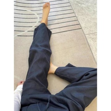 日系闊腿褲女小個子棉麻褲子春夏藏青色直筒山本褲天絲亞麻休閑褲