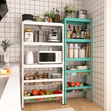 峰陽廚房置物架落地式多層微波爐烤箱放碗盤蔬菜水果菜籃子收納筐