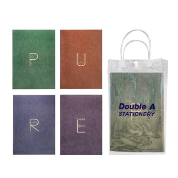 Double A PURE系列 膠裝筆記本 A5透明提袋組 (4本/組)