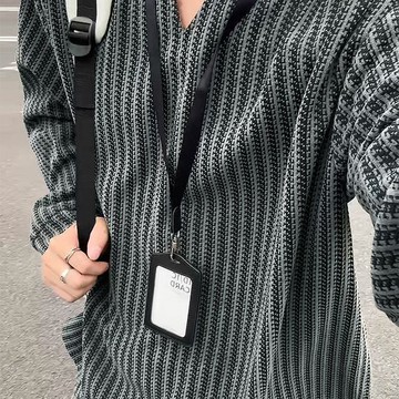 鱼骨感小长袖秋季黑白男款拼色条纹美式打底松弛宽松感内情侣上衣
