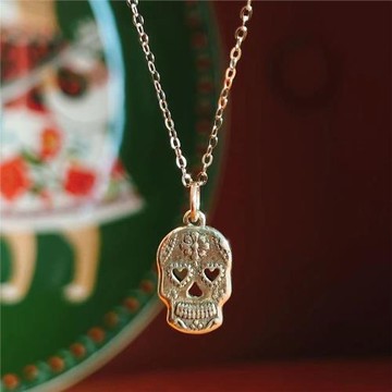 【墨西哥亡靈節】骷髏美學印第安文化s925純銀項鏈小眾個性鎖骨鏈