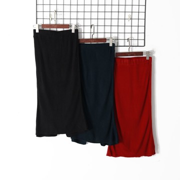 夏季女裝時尚韓版純色松緊高腰修身顯瘦包臀開叉針織半身裙