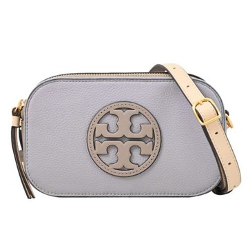TORY BURCH 156171 撞色皮革雙層拉鍊斜背相機包.藍灰
