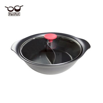 【日本PanPot】PanPot 24CM 鴛鴦鍋 (玻璃蓋/可電磁爐)