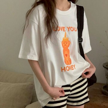 正韓T恤 大碼印花五分袖T恤FIE1134-創翊韓都