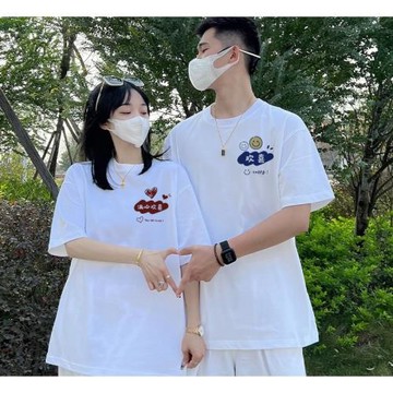 INS超火夏季新款純棉短袖小眾設計重磅厚實全棉t恤高級感情侶裝