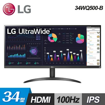 【LG 樂金】34型 UltraWide 34WQ500-B 智慧多工螢幕【三井3C】