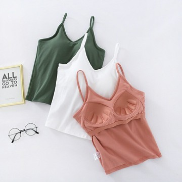 【無鋼圈一體式】吊帶背心 打底衫 抹胸 裹胸 美背背心 純棉V領 帶胸墊修身 夏季內搭 瑜伽運動