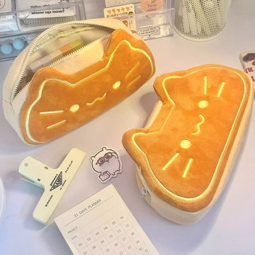 【台灣現貨】焦糖麵包貓筆袋 貓咪筆袋 文具袋 筆袋 鉛筆盒 化妝袋 化妝包 鉛筆盒 筆盒 收納袋 麵包貓 吐司貓