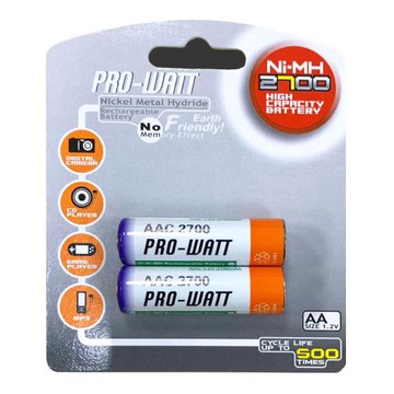 【華志PRO-WATT】2700mAh 3號AA 2入 鎳氫 充電電池(1.2V 重複充電500次)