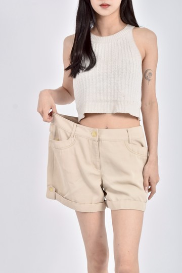 (XL) single noble質感低腰素面杏色短褲