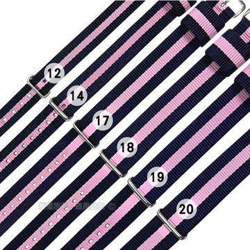 Watchband / DW 各品牌通用 不鏽鋼扣頭 尼龍錶帶 藍x粉