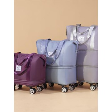 帶滑輪雙層旅行包大容量行李袋女新款可折疊輕便收納袋拉桿行李箱