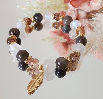 日月同輝-黑太陽石/月光石/黑金超七/魅力/能量提升