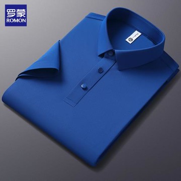 羅蒙短袖polo衫男夏季商務休閑男士T恤克萊因藍翻領純色冰絲體恤