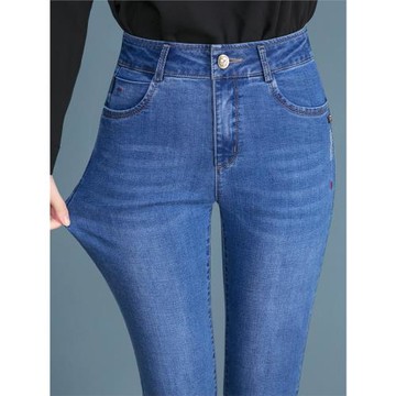 直筒牛仔褲女夏季薄款淺色高腰寬松九分褲中年媽媽休閑褲彈力顯瘦