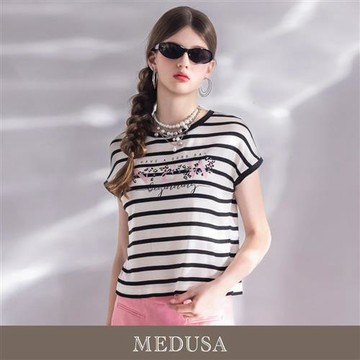 現貨【MEDUSA 曼度莎】甜酷小豹紋印圖棉麻涼感T恤（M-XL）｜短袖T恤 涼感上衣 女上衣