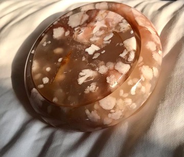 櫻花瑪瑙手鐲  稀有 滿圈 成型立體水中花 水墨畫風格 飄龍紋