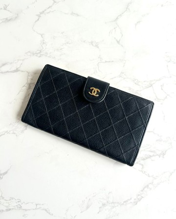 Chanel 黑色魚子醬口金長夾 錢包 皮夾 中古包 二手包 古董包